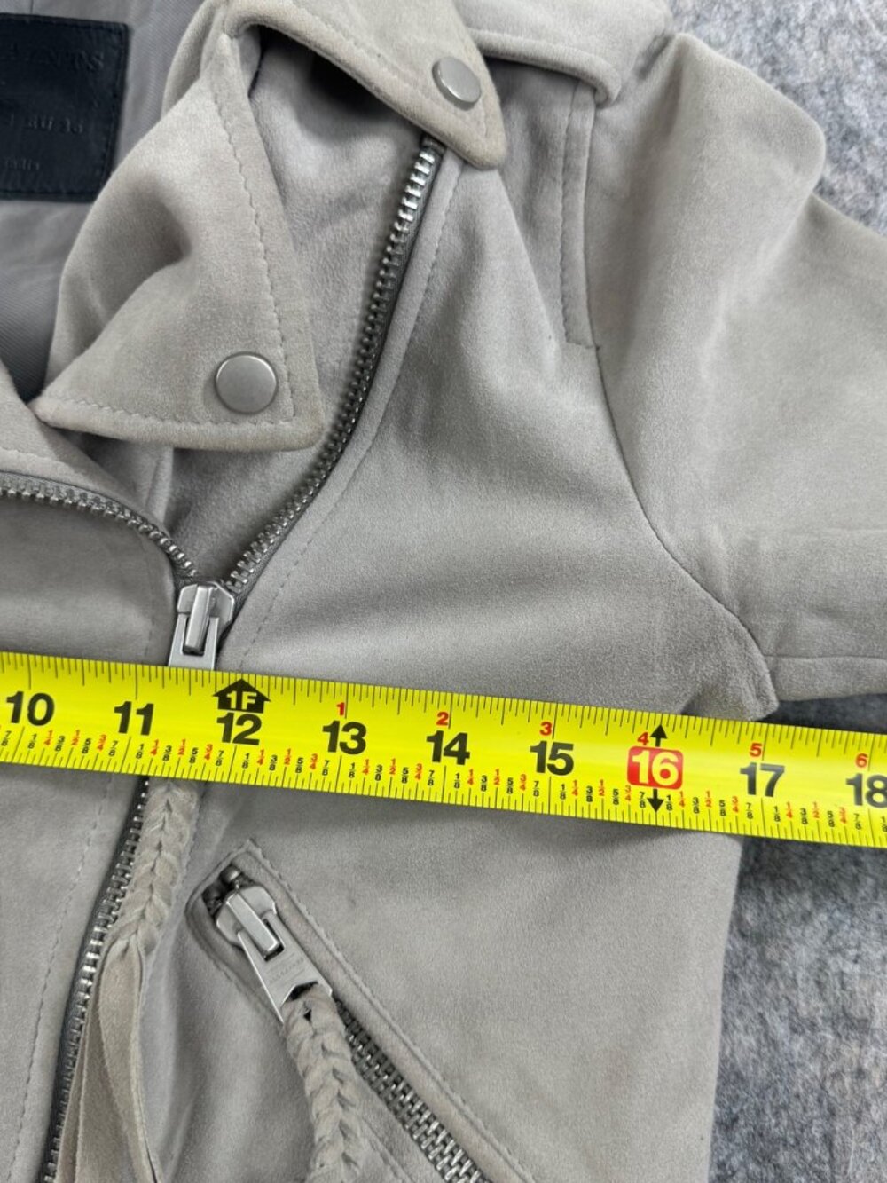 All Saints Womens Biker Jacket Balfern Goat Leather Suede Sz 4 Taupe *read - Picture 13 of 15